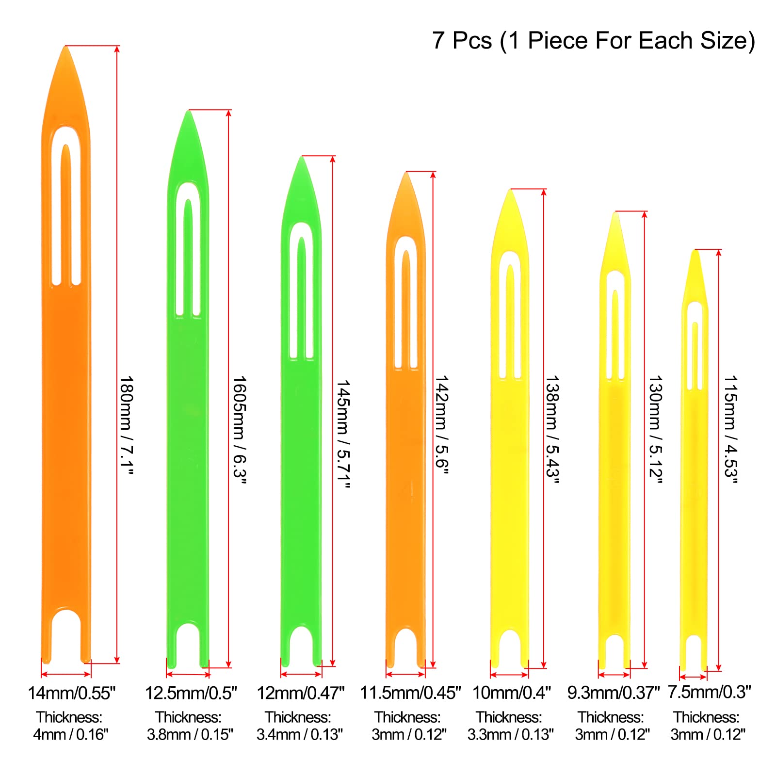 PATIKIL Netting Needle Shuttles 7 Pack Plastic Fishing Net Repair Tool, 3 Color, Size 1# 2# 3# 4# 5# 6# 7#