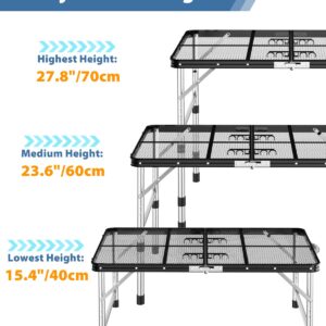 Sportneer Grill Table for Outside, 3ft(L) x 2ft(W) Height Adjustable Camping Table Lightweight Aluminum Folding Portable Metal Folding Outdoor Grill Table for Camping Cooking BBQ RV Picnic (Black)
