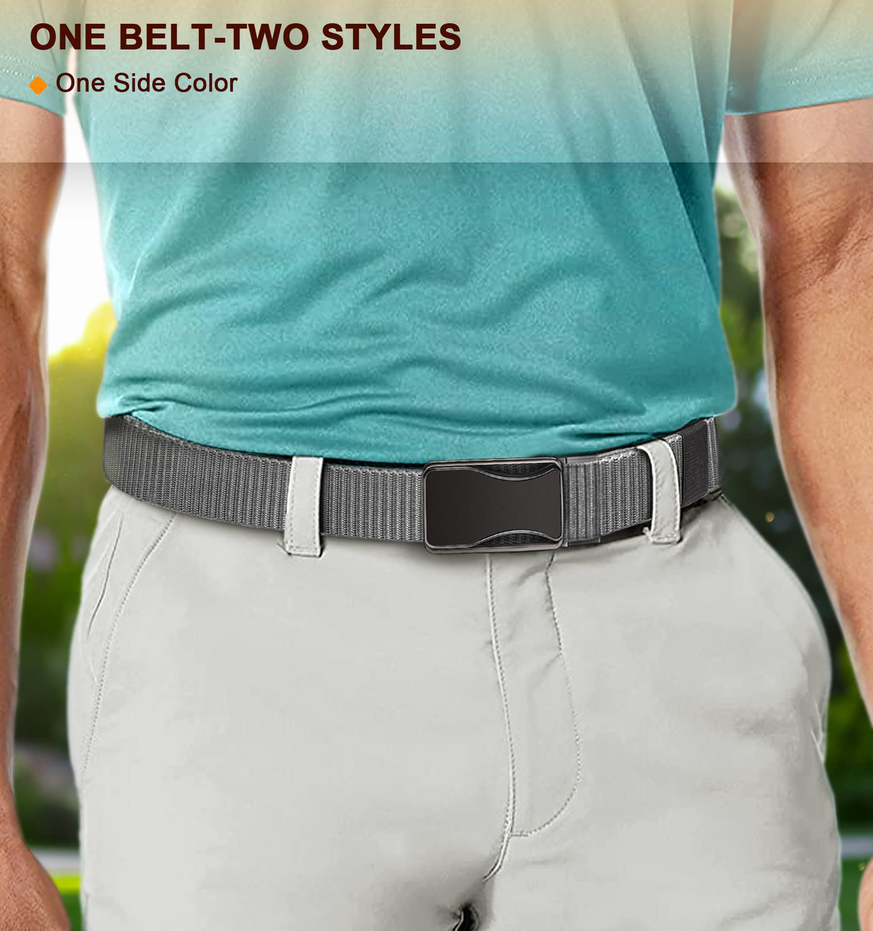 BULLIANT Mens Ratchet Belt Reversible,Web Nylon Casual Belt for Men Golf Hiking Pants Jeans 2 In 1