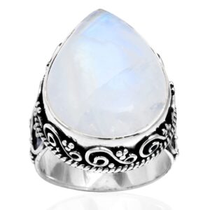 silver palace natural rainbow moonstone 925 sterling silver handmade teardrop ring for unisex