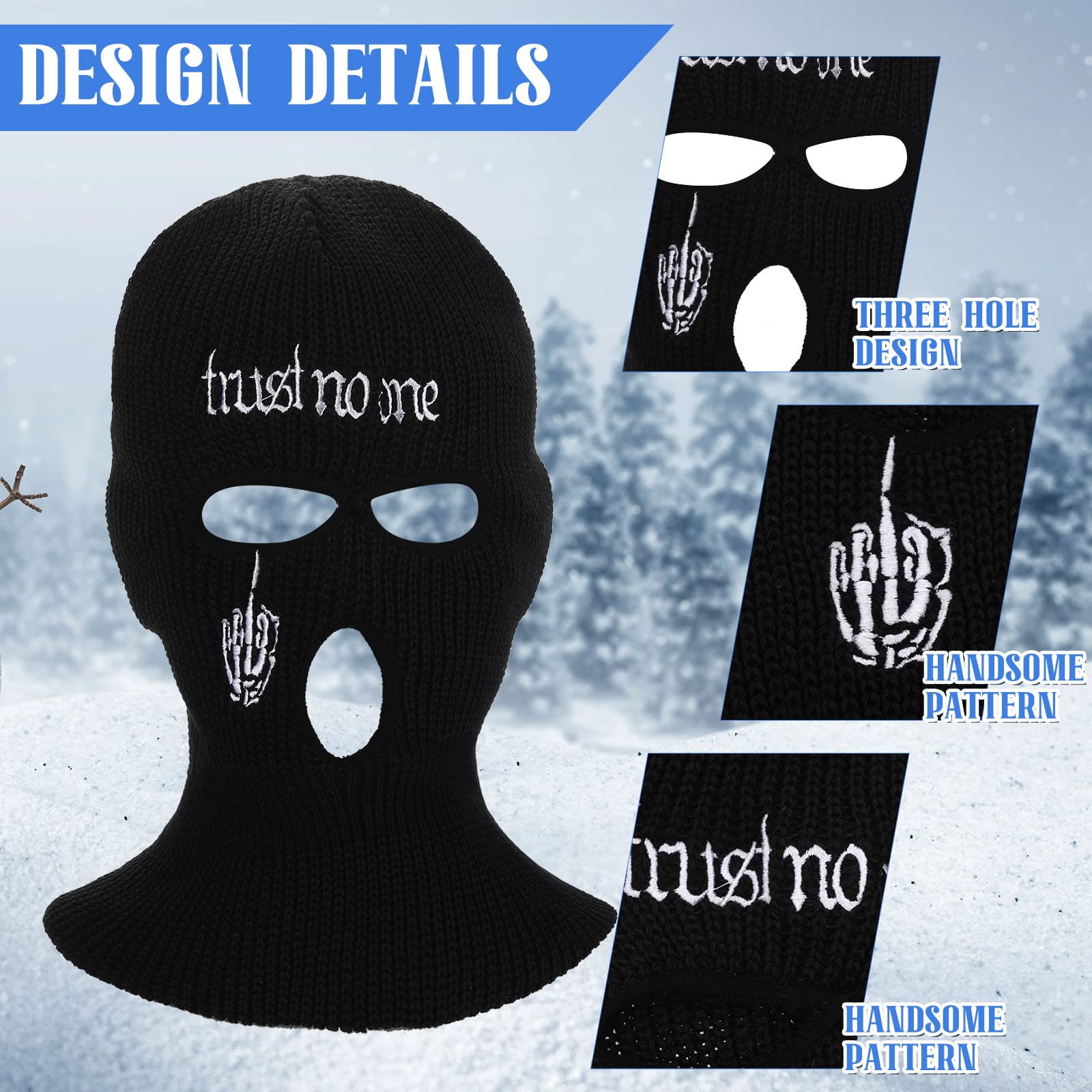 Winter Ski Mask for Men 3 Hole Balaclava Face Mask Full Face Mask Knitted Ski Mask Beanie Full Face Cover for Men Women Sport (Black)