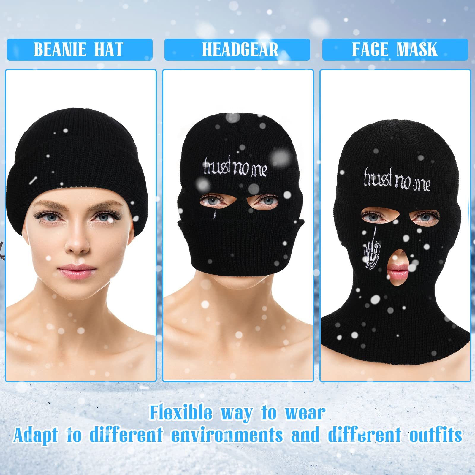 Winter Ski Mask for Men 3 Hole Balaclava Face Mask Full Face Mask Knitted Ski Mask Beanie Full Face Cover for Men Women Sport (Black)