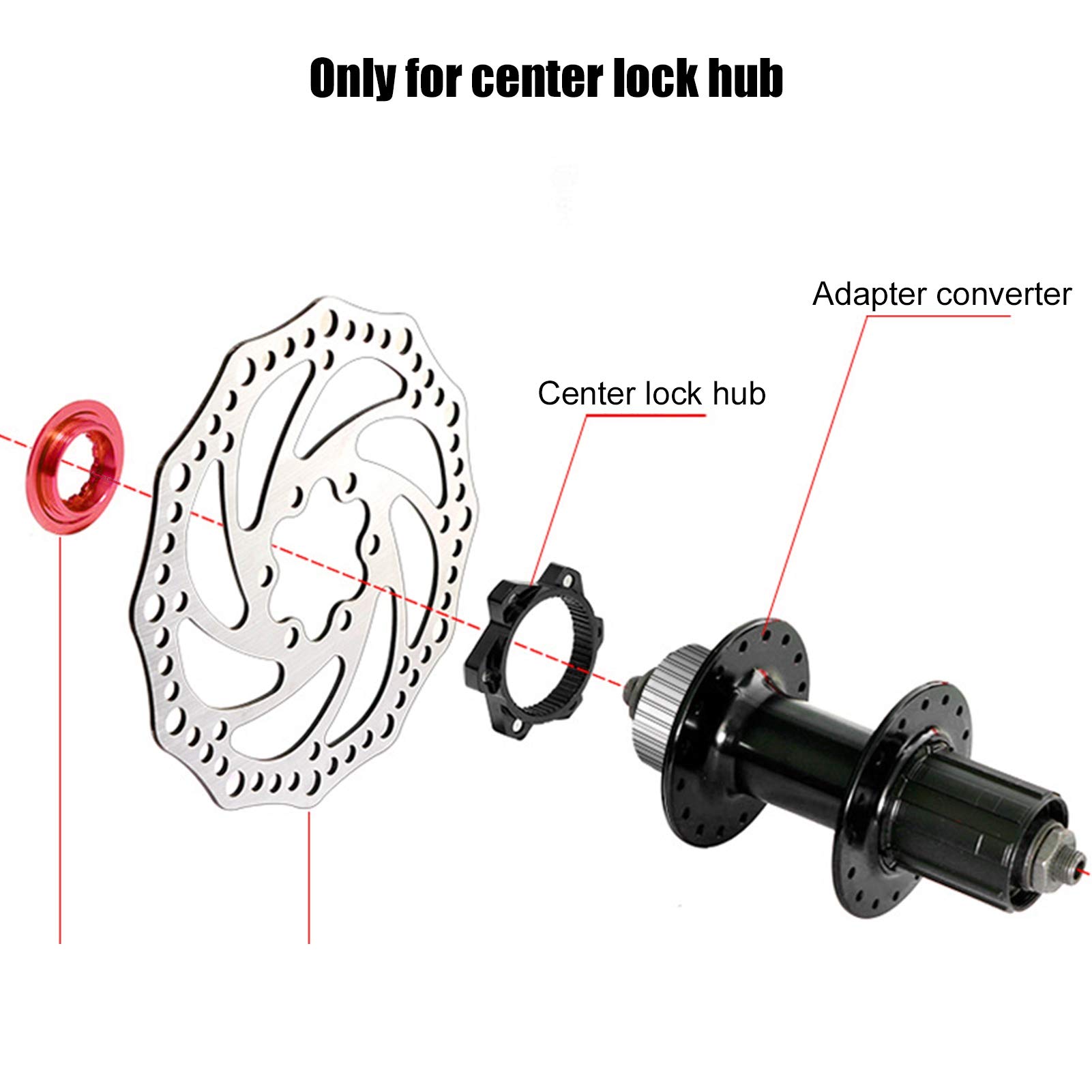 ZPSHYD Bike Brake Center Lock, Bike Hub Adapter Set Bicycle 6 Bolts Disc Brake Rotor Adapter Bike Accessory Tool (Red +Black)