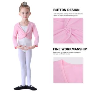 Soudittur Ballet Wrap Top Cotton Long Sleeve Dance Cardigan Shrug for Girls Black Pink White 3-13 Years (Small, Pink)