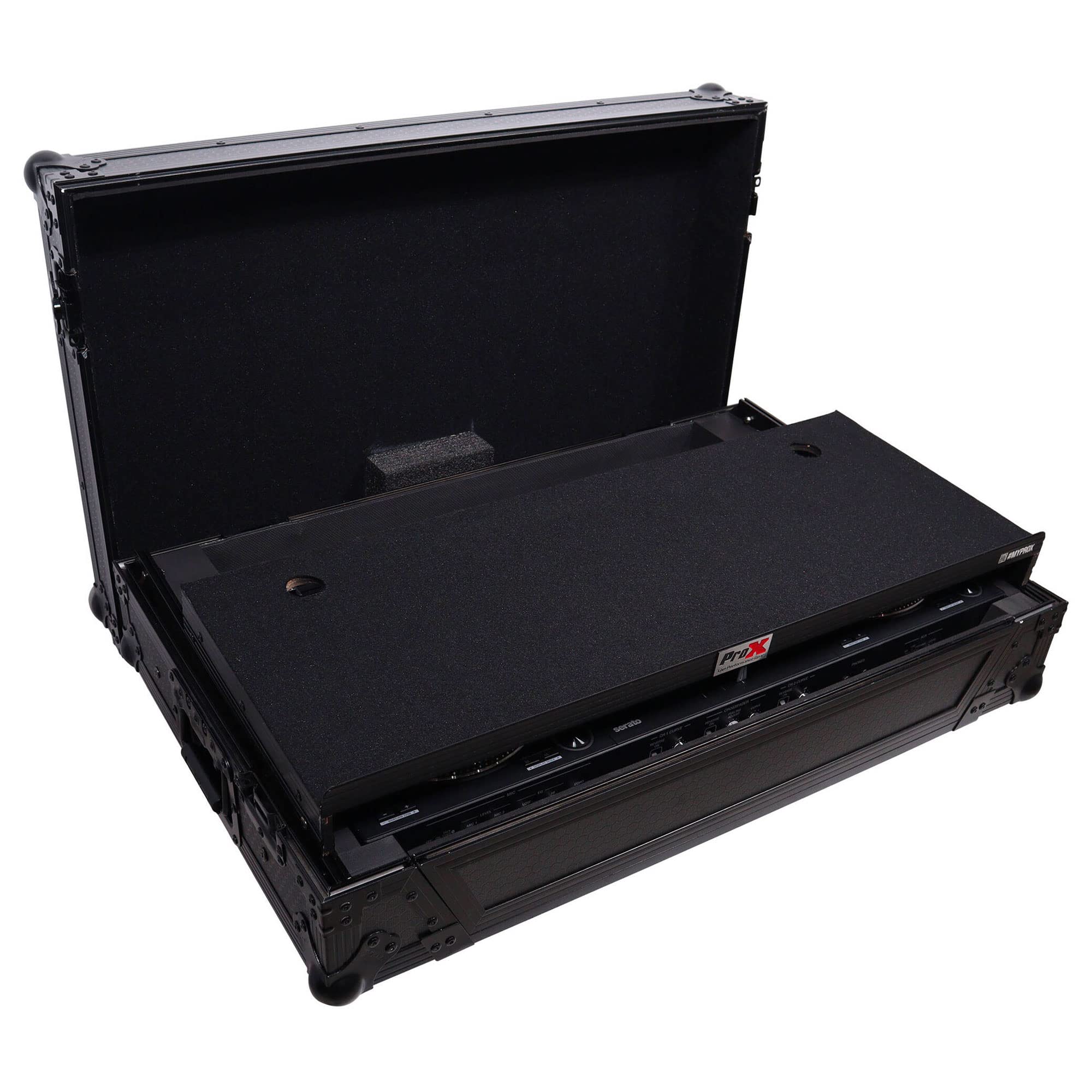 ProX Live Performance Gear ATA Style Flight Case for Pioneer DDJ-REV7 DJ Controller with Laptop Shelf Wheels and 1U Rackspace Black Finish