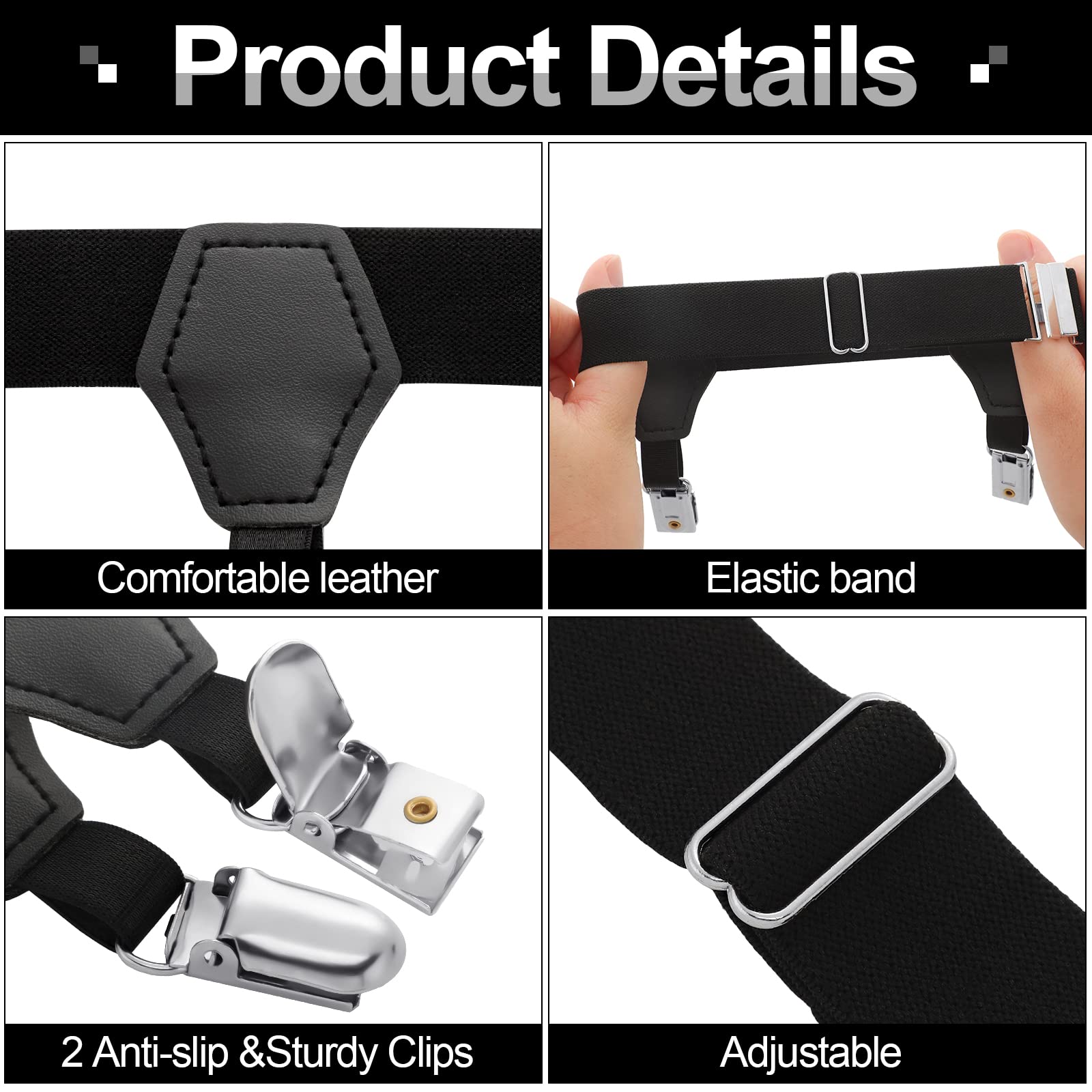 Eurzom 4 Pack Men's Sock Garters Men's Sock Suspenders Sturdy Clip Adjustable Sock Garters Belt for Men One Size