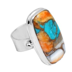 Silver Palace Natural Oyster Turquoise Gemstone 925 Sterling Silver Handmade Single Stone Ring For Unisex