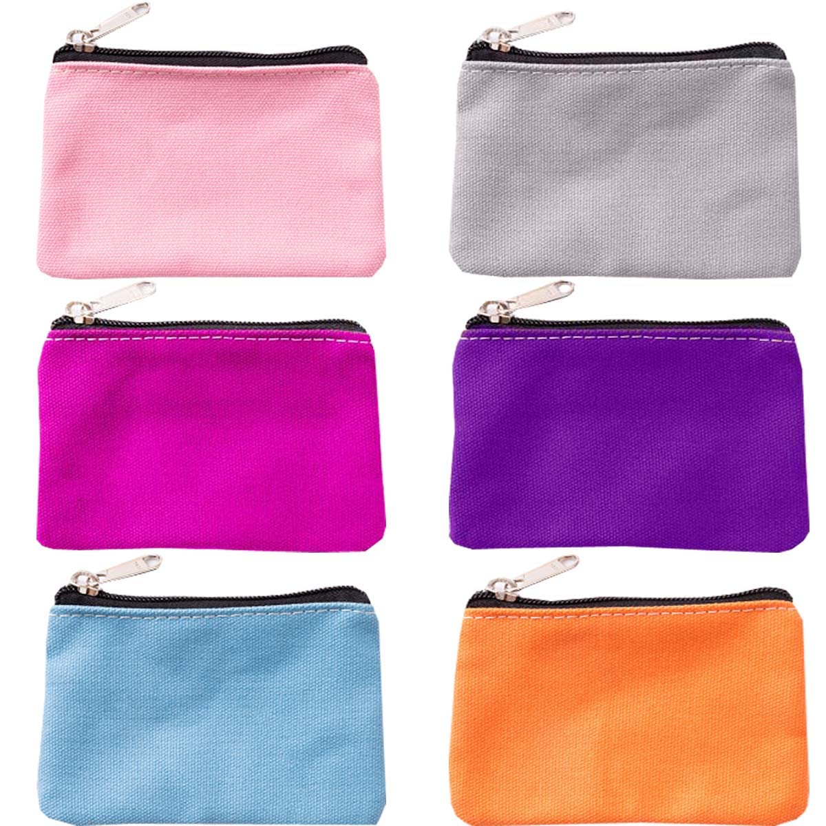 HappyDaily 6 Pack Canvas Zipper Bags Small Makeup Bags Lipstick Cosmatic Organizer Small Storage Pouch Carrying Purse (Pink/Hotpink/Sky Blue/Purple/Orange/Grey, Small (3.1'' x 5.1'')) (HD274)