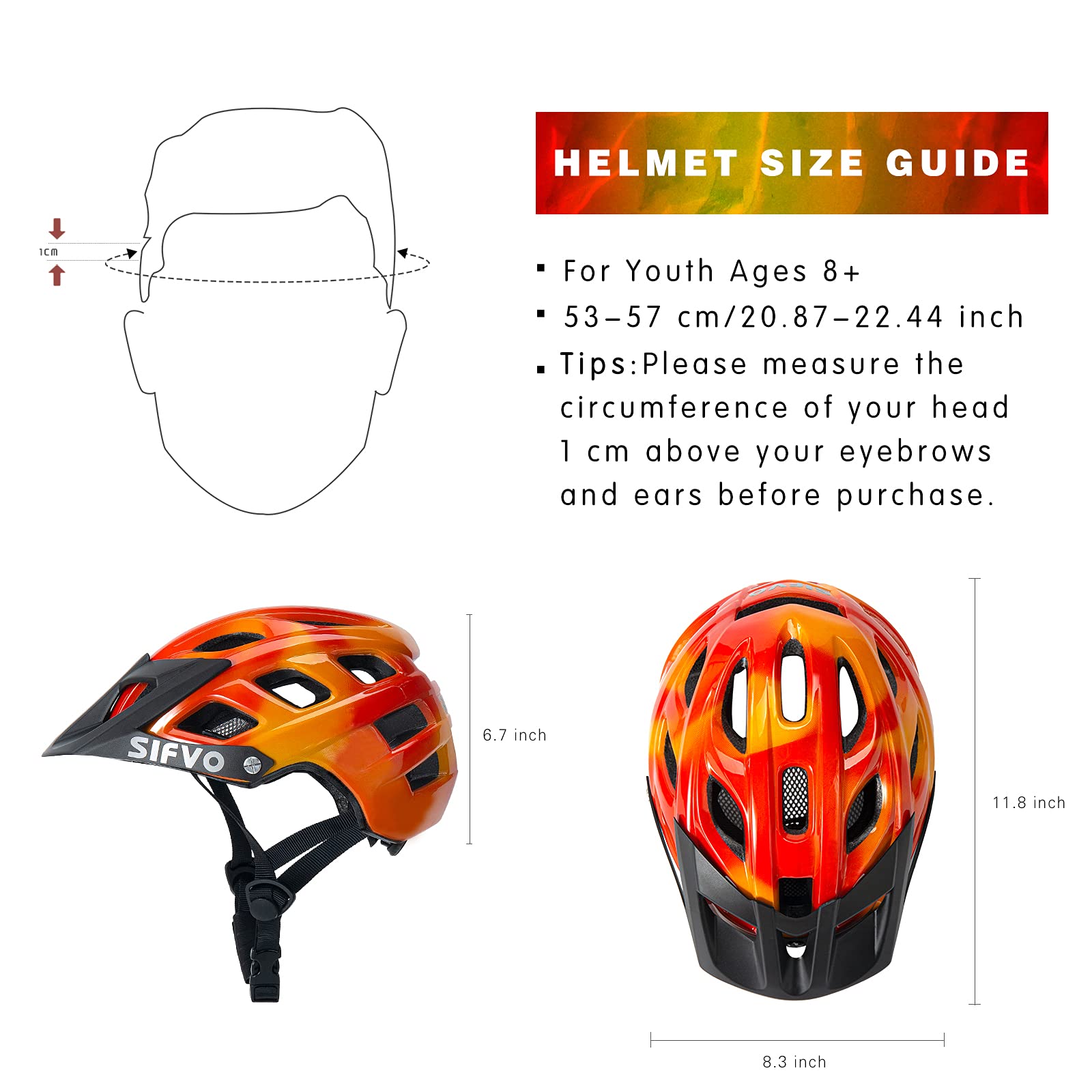 Kids Bike Helmet, SIFVO Kids Helmet Boys and Girls Bike Helmet for Kids Ages 6+ Youth Bike Helmet with Visor Safe and Stylish Adjustable 52-58cm