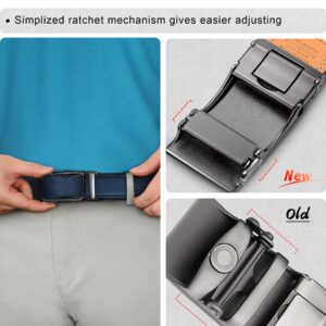 KEMISANT Mens Ratchet Belt 2 Units,Sliding Belt For Gift Mens Dress Casual 1 3/8",Size Adjustable(Black/Blue,34"-40" Waist Adjustable)