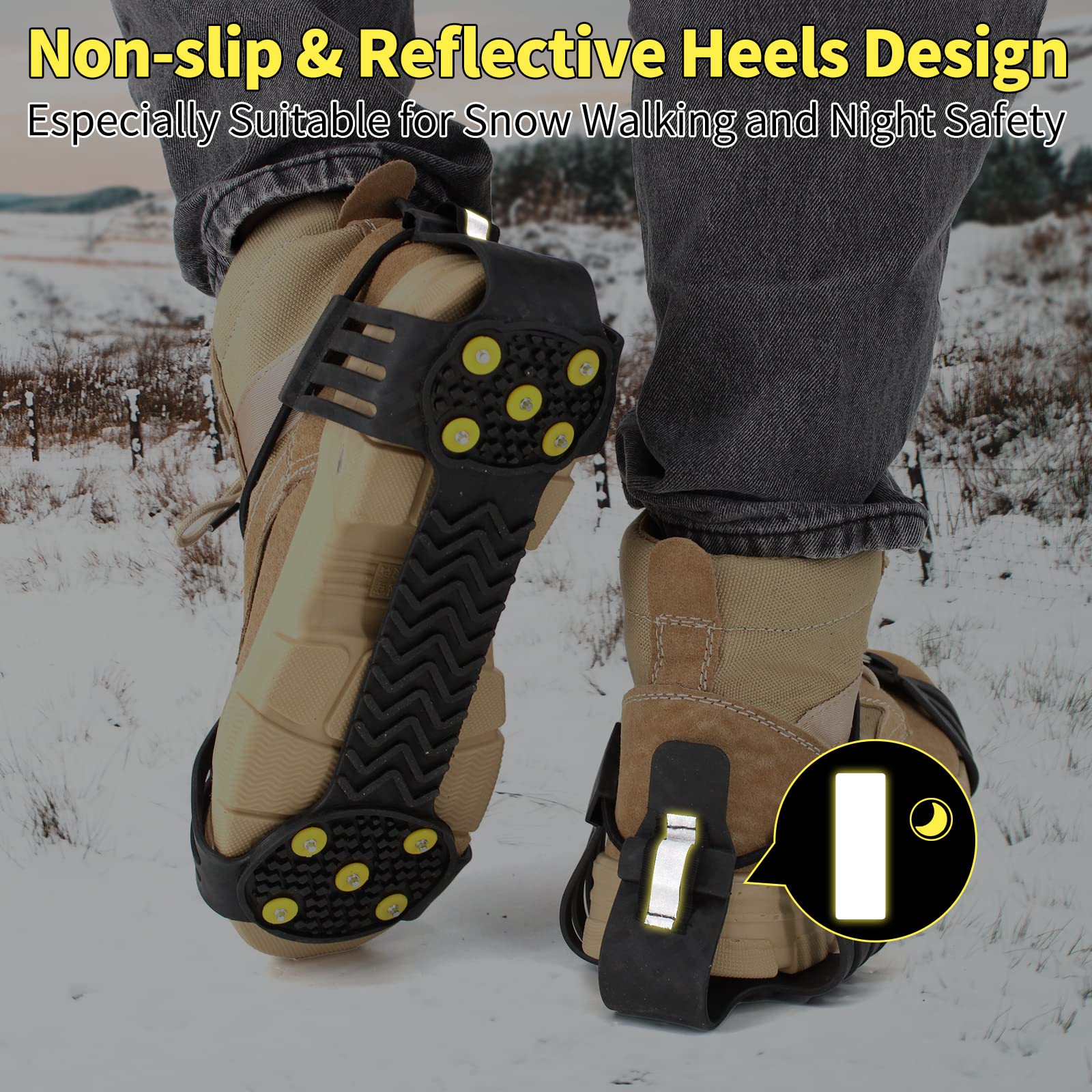 Xproutdoor Non-Slip Ice Cleats Snow Grips, with Adjustable Cord, Strong Traction Crampons 10 Steel Studs, for Shoes and Boots, Snow Ice Walking, X-Large