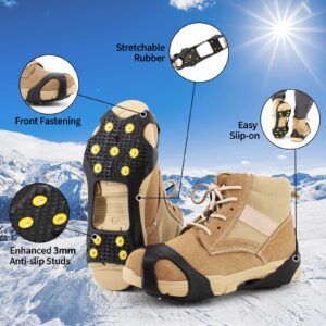 Xproutdoor Non-Slip Ice Cleats Snow Grips, Strong Traction Crampons 11 Steel Studs, for Shoes and Boots, Snow Ice Walking, Medium