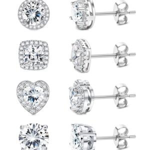 HAIAISO 6 Pairs CZ Stud Earrings Set for Women Men Stainless Steel Earrings Classic Brilliant Cut Cubic Zirconia Bridesmaids Earrings Teardrop Heart Faux Diamond Halo Earrings Bridal Stud Earrings