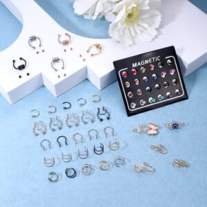 IRONBOX Fake Nose Ring Magnetic Nose Ring Faux Magnetic Septum Nose Ring Studs Hoops Fake Nose Piercings Nose Cuffs Magnet Faux Pretend Nose Ring