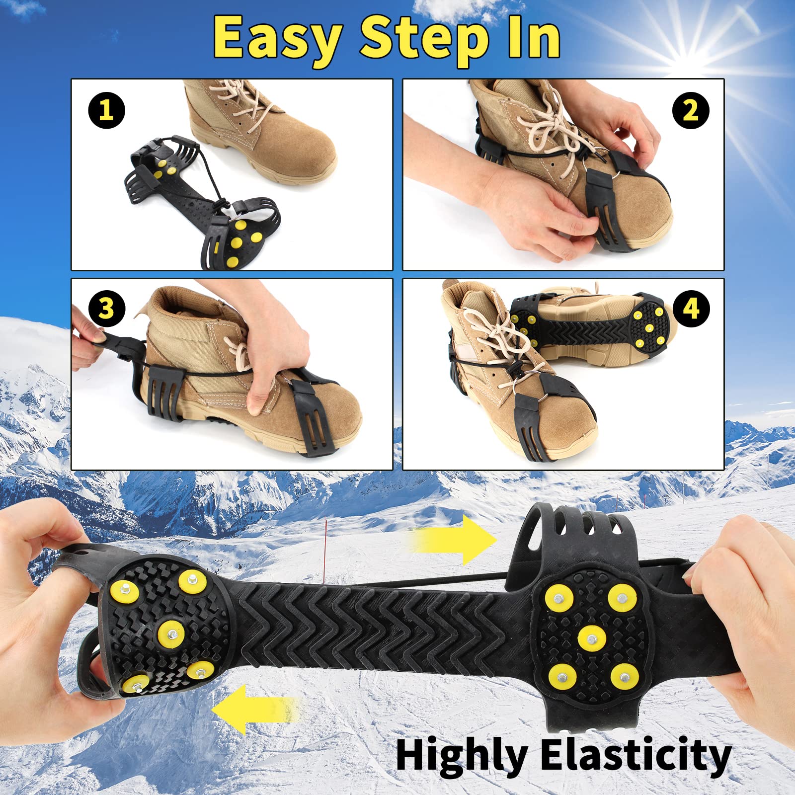 Xproutdoor Non-Slip Ice Cleats Snow Grips, with Adjustable Cord, Strong Traction Crampons 10 Steel Studs, for Shoes and Boots, Snow Ice Walking, X-Large