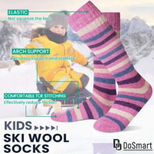 DoSmart Kids Merino Wool Snow Socks,Boys Girls Toddlers Winter Warm Thermal Skiing Snowboarding Skating (2 Pair C,4-7 Years)