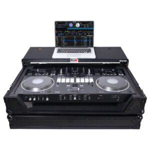 ProX Live Performance Gear ATA Style Flight Case for Pioneer DDJ-REV7 DJ Controller with Laptop Shelf Wheels and 1U Rackspace Black Finish