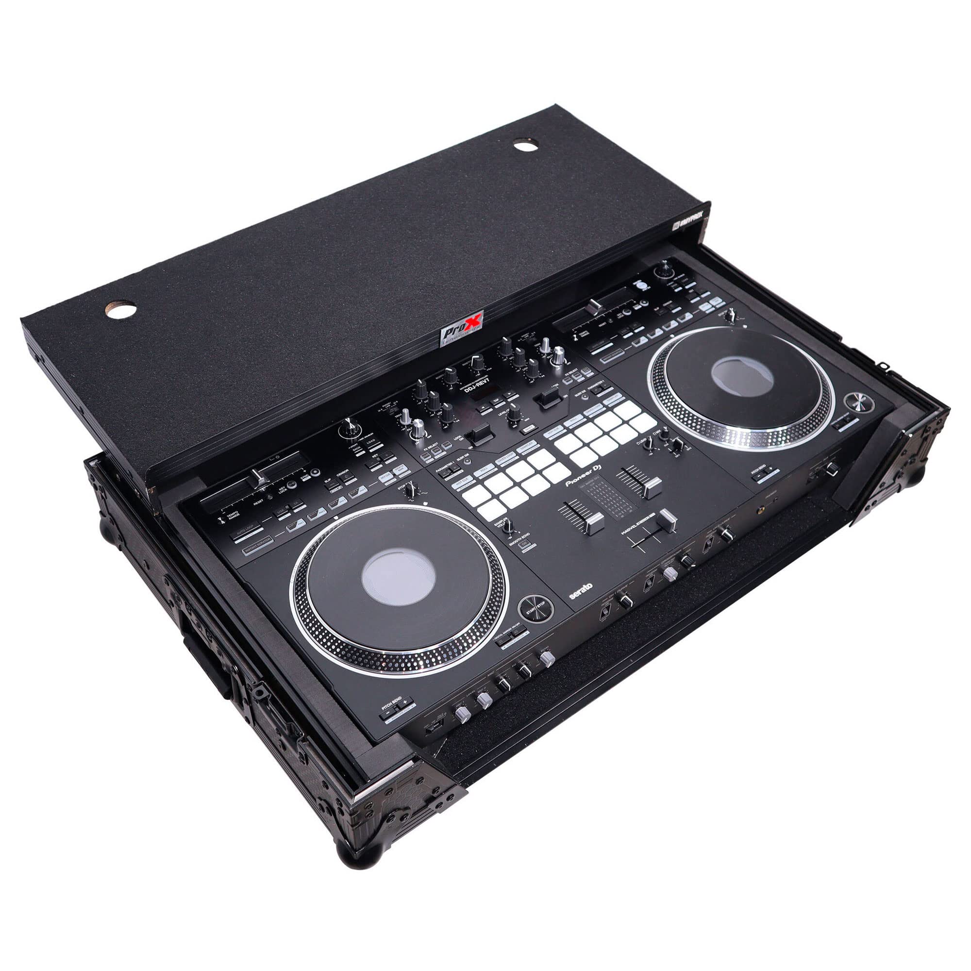 ProX Live Performance Gear ATA Style Flight Case for Pioneer DDJ-REV7 DJ Controller with Laptop Shelf Wheels and 1U Rackspace Black Finish