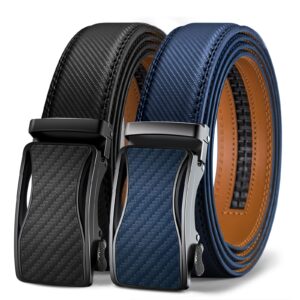 kemisant mens ratchet belt 2 units,sliding belt for gift mens dress casual 1 3/8",size adjustable(black/blue,34"-40" waist adjustable)