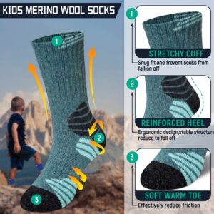 Kids Hiking Walking Socks, Boys Girls Toddlers Merino Wool Warm Socks,Wicking Cushion Crew Socks (6 Pairs B, 4-8 Years)