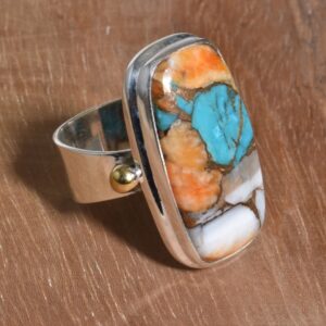 Silver Palace Natural Oyster Turquoise Gemstone 925 Sterling Silver Handmade Single Stone Ring For Unisex