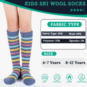 DoSmart Kids Merino Wool Snow Socks,Boys Girls Toddlers Winter Warm Thermal Skiing Snowboarding Skating (2 Pair C,8-12 Years)