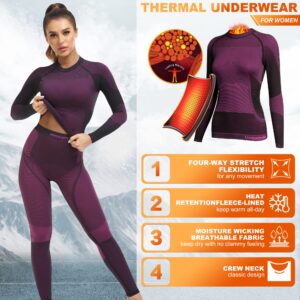 UNIQUEBELLA Womens Thermal Underwear, Thermal Base Layers Women - Ski Wear Ladies Compression Athletic Long Johns Skins Set Red