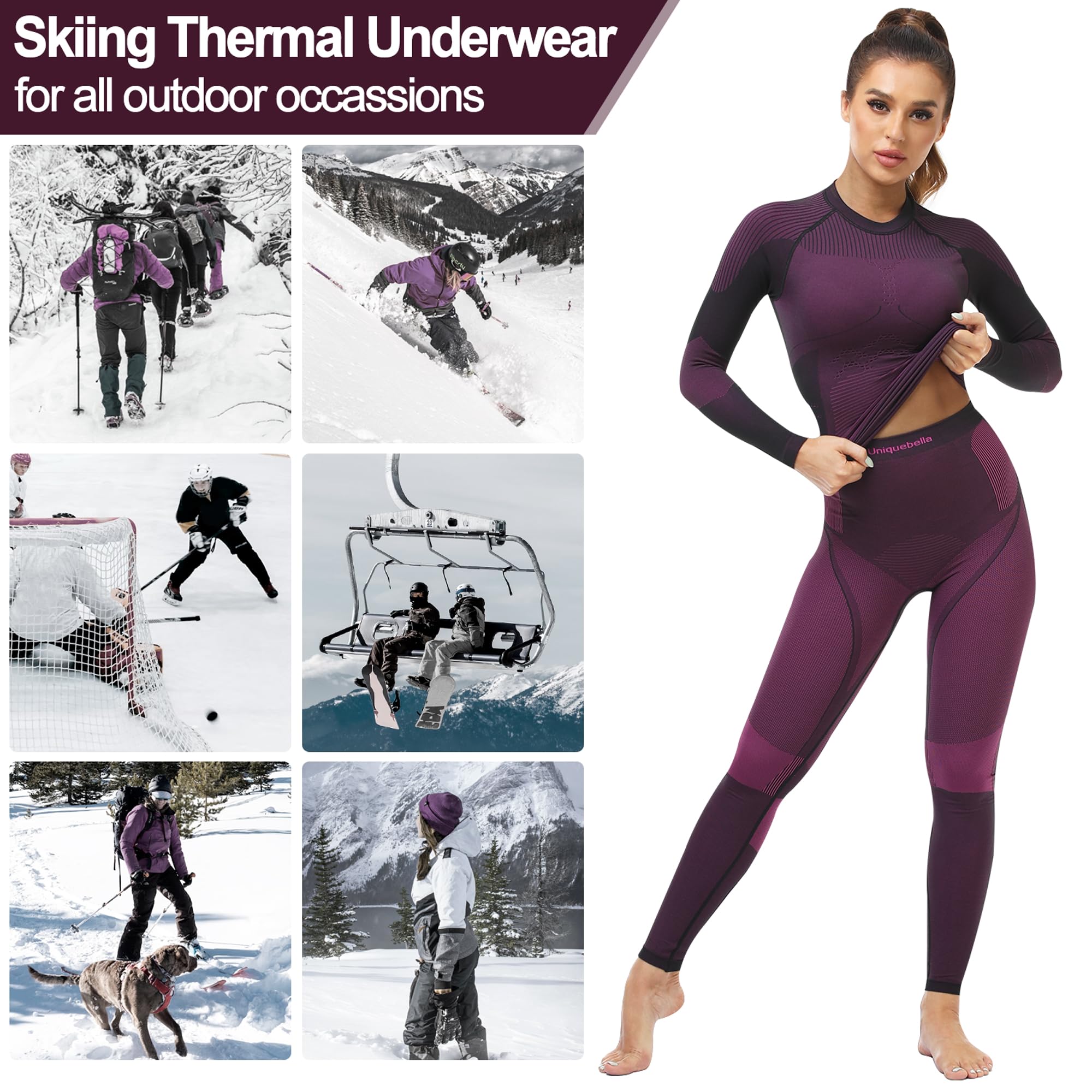 UNIQUEBELLA Womens Thermal Underwear, Thermal Base Layers Women - Ski Wear Ladies Compression Athletic Long Johns Skins Set Red