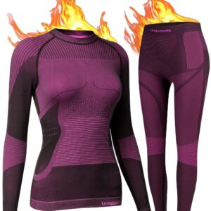 UNIQUEBELLA Womens Thermal Underwear, Thermal Base Layers Women - Ski Wear Ladies Compression Athletic Long Johns Skins Set Red