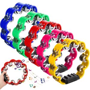 5 Pieces Petal Shaped Tambourine Plastic Percussion Tambourine Music Hand Bells for Musical Rhythm Instrument for Adults School Family Party Supplies, 5 Colors