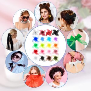 20 Pcs 50s Retro Chiffon Sheer Square Neck Head Scarfs for Women Handkerchief Lightweight Satin Ribbon Retro Dot Sheer Scarf Set Multi Colors