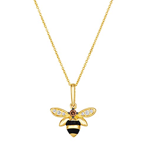 LE VIAN 1/10 Carat White and Chocolate Diamond and Enamel Honey Bee Pendant Necklace for Women in 14k Yellow Gold (Brown, cttw) on 18 Inch Long Chain by LeVian