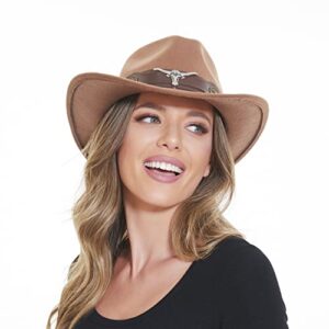 RainFlowwer Cowboy Hat Men, Brown Cowboy Hat for Women, Western Style Hat with Wide Belt Wide Brim