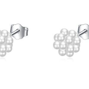 Rnivida 925 Sterling Silver Cluster Pearl Stud Earrings for Women, 7mm Pearls Ball Studs Hypoallergenic Earring