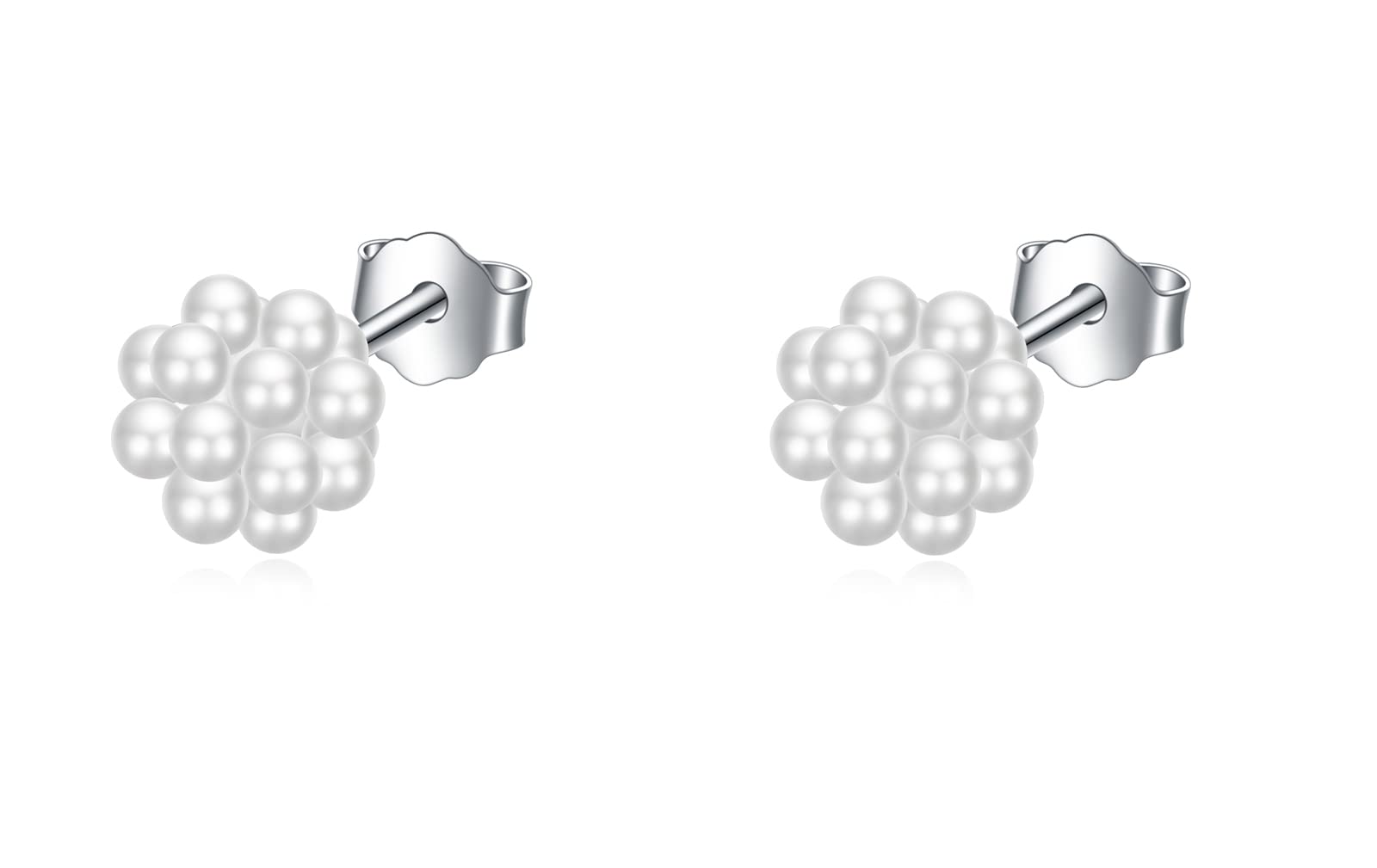 Rnivida 925 Sterling Silver Cluster Pearl Stud Earrings for Women, 7mm Pearls Ball Studs Hypoallergenic Earring