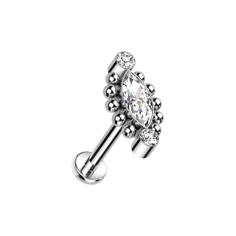 Pierced Owl F136 Implant Grade Titanium Internally Threaded Ball Outlined CZ Crystal Marquise Stud (16GA (1.2mm))