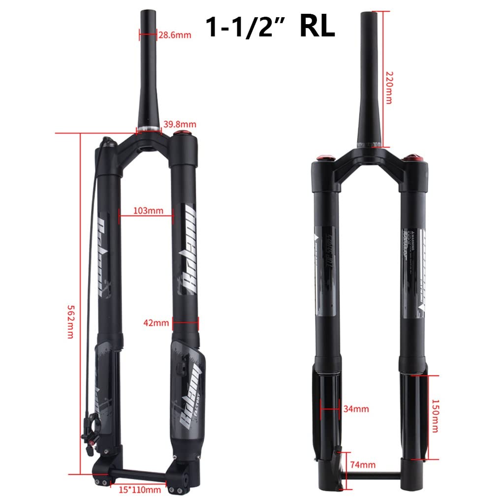 LHHL Bicycles Inverted Fork 26 27.5 29er Bike Air Suspension Fork Travel 140mm 1-1/2"Tapered Remote Lockout Boost Thru Axle 15×110mm Rebound Adjustment Fit XC Mountain Bike