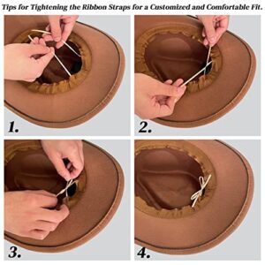 RainFlowwer Cowboy Hat Men, Brown Cowboy Hat for Women, Western Style Hat with Wide Belt Wide Brim