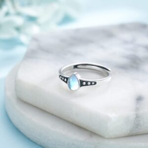 CUOKA MIRACLE Moonstone Ring 925 Sterling Silver Moonstone Open Adjustable Ring Moonstone Jewelry Gift for Women Daughter Friends