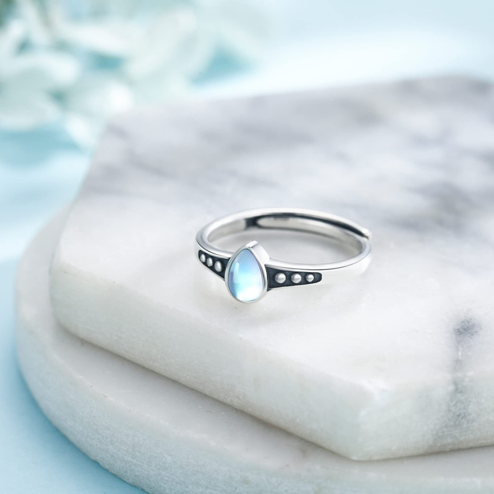 CUOKA MIRACLE Moonstone Ring 925 Sterling Silver Moonstone Open Adjustable Ring Moonstone Jewelry Gift for Women Daughter Friends