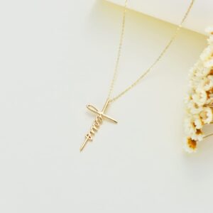 SISGEM Solid 14K Gold Jesus Cross Necklace Hope Believe Pendant Necklace Religious Jewelry for Women Anniversary Birthday Mother's Day