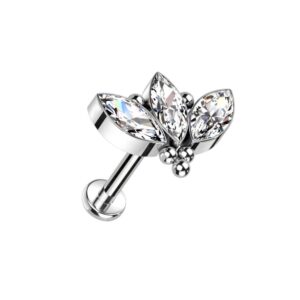 Pierced Owl F136 Implant Grade Titanium Internally Threaded CZ Crystal Marquise and Ball Cluster Stud (16GA (1.2mm))