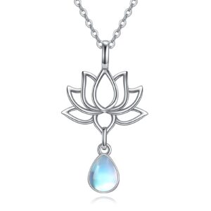 urone lotus flower pendant necklace for women sterling silver simulated moonstone yoga jewelry gift