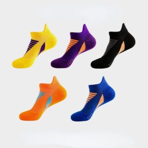 Nigeiyeme Men Organic Cotton Basketball Socks Terry Knit Ankle Socks Fitness Breathable Quick Dry Cycling Short Socks (Yellow/Purple/Black/Orange/Blue-5 Pairs,One-size)