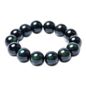 YANYUNZHUBAO Natural Black Obsidian Bracelet Healing Crystals Jewelry Volcanic Rock Stone Ward Off Evil Spirits (Green Eye, 16MM)