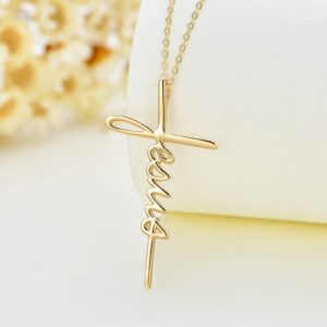 SISGEM Solid 14K Gold Jesus Cross Necklace Hope Believe Pendant Necklace Religious Jewelry for Women Anniversary Birthday Mother's Day