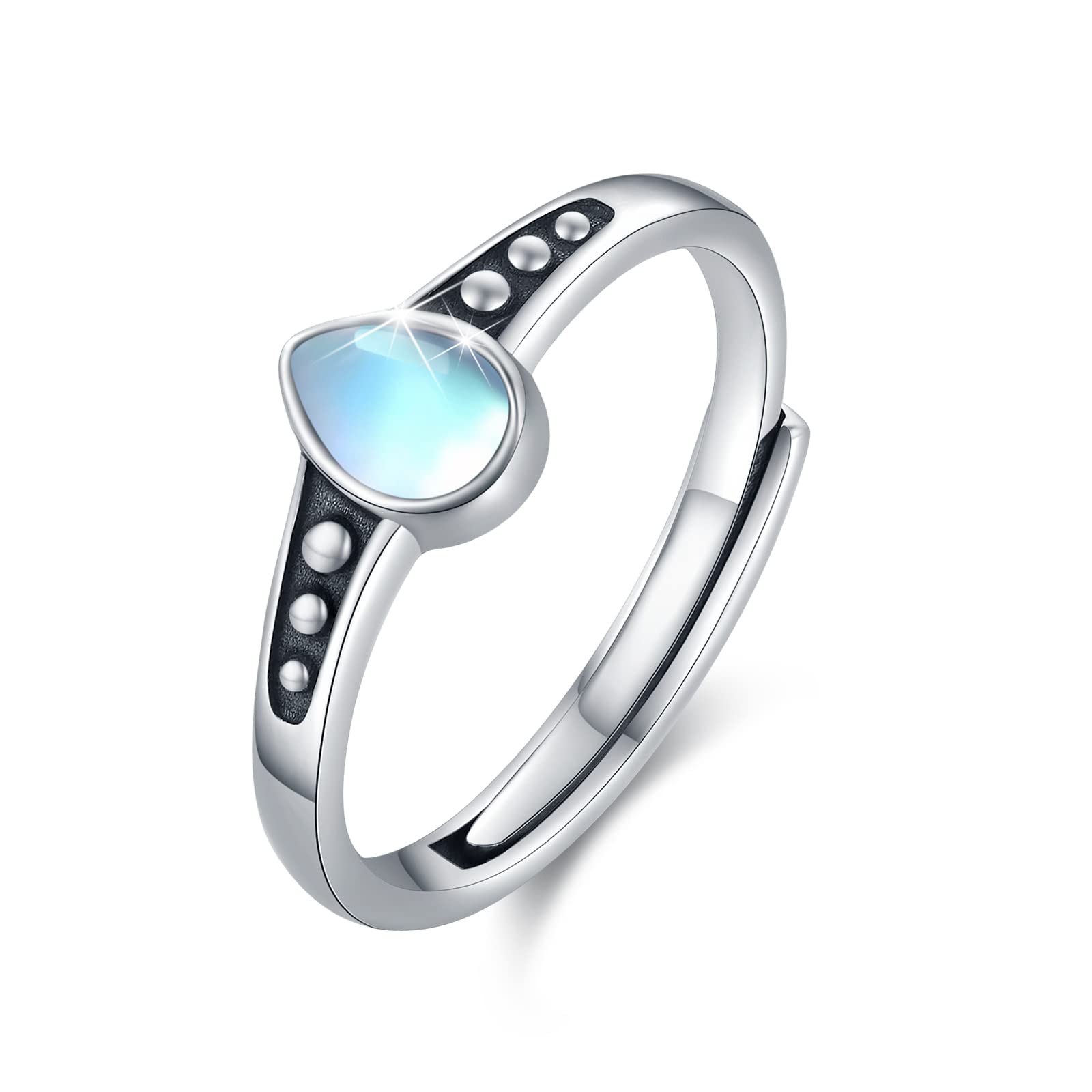 CUOKA MIRACLE Moonstone Ring 925 Sterling Silver Moonstone Open Adjustable Ring Moonstone Jewelry Gift for Women Daughter Friends