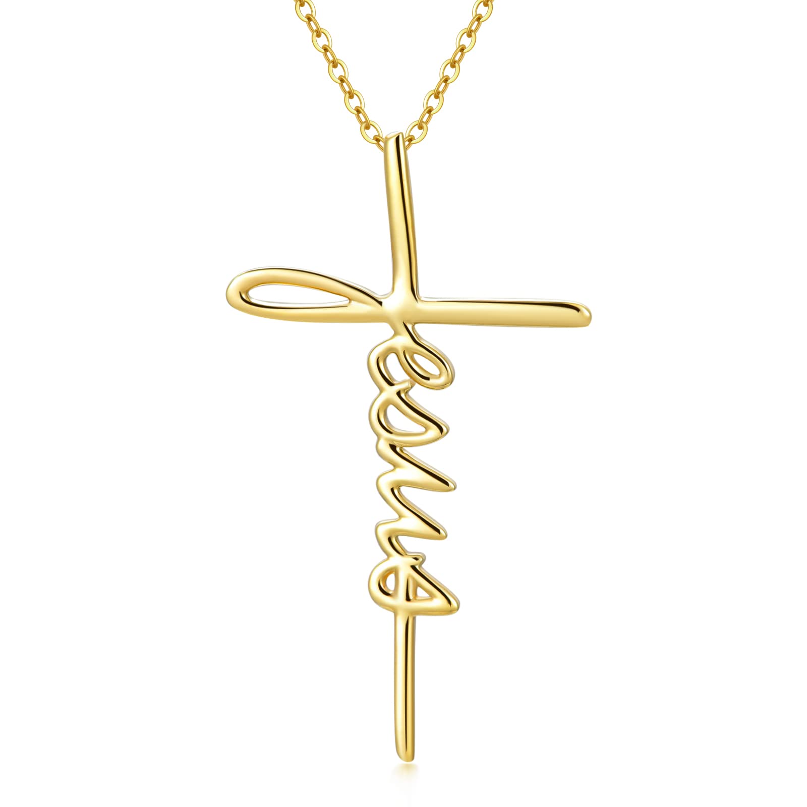 SISGEM Solid 14K Gold Jesus Cross Necklace Hope Believe Pendant Necklace Religious Jewelry for Women Anniversary Birthday Mother's Day