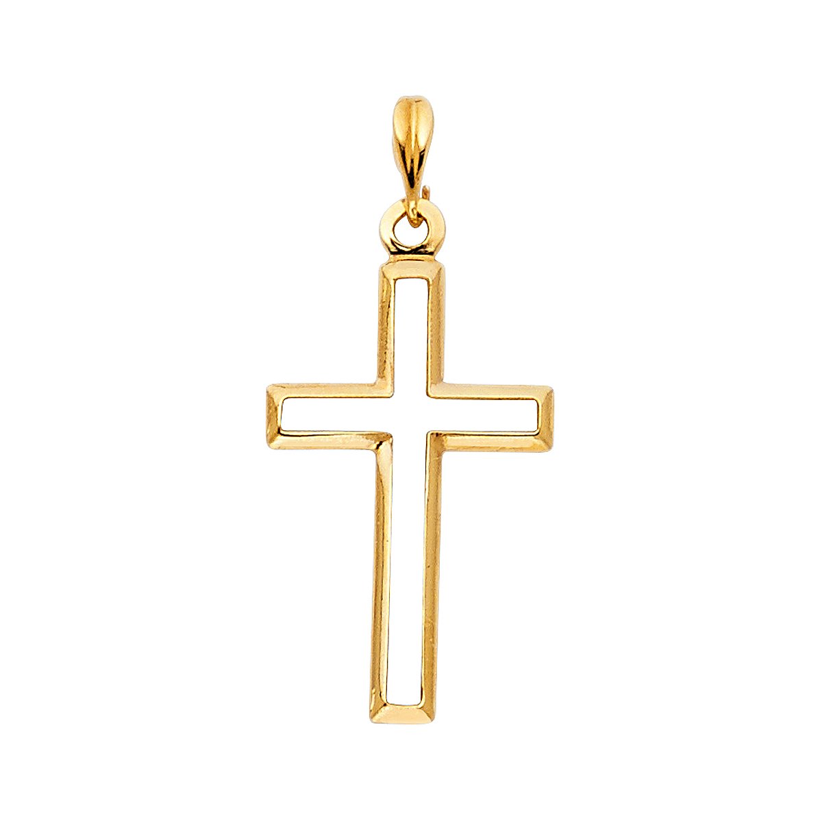 14K Yellow Gold Opening Religious Cross Pendant - Crucifix Charm Polish Finish - Handmade Spiritual Symbol - Gold Stamped Fine Jewelry - Great Gift for Men & Women for Occasions, 22 x 14 mm, 0.4 gms