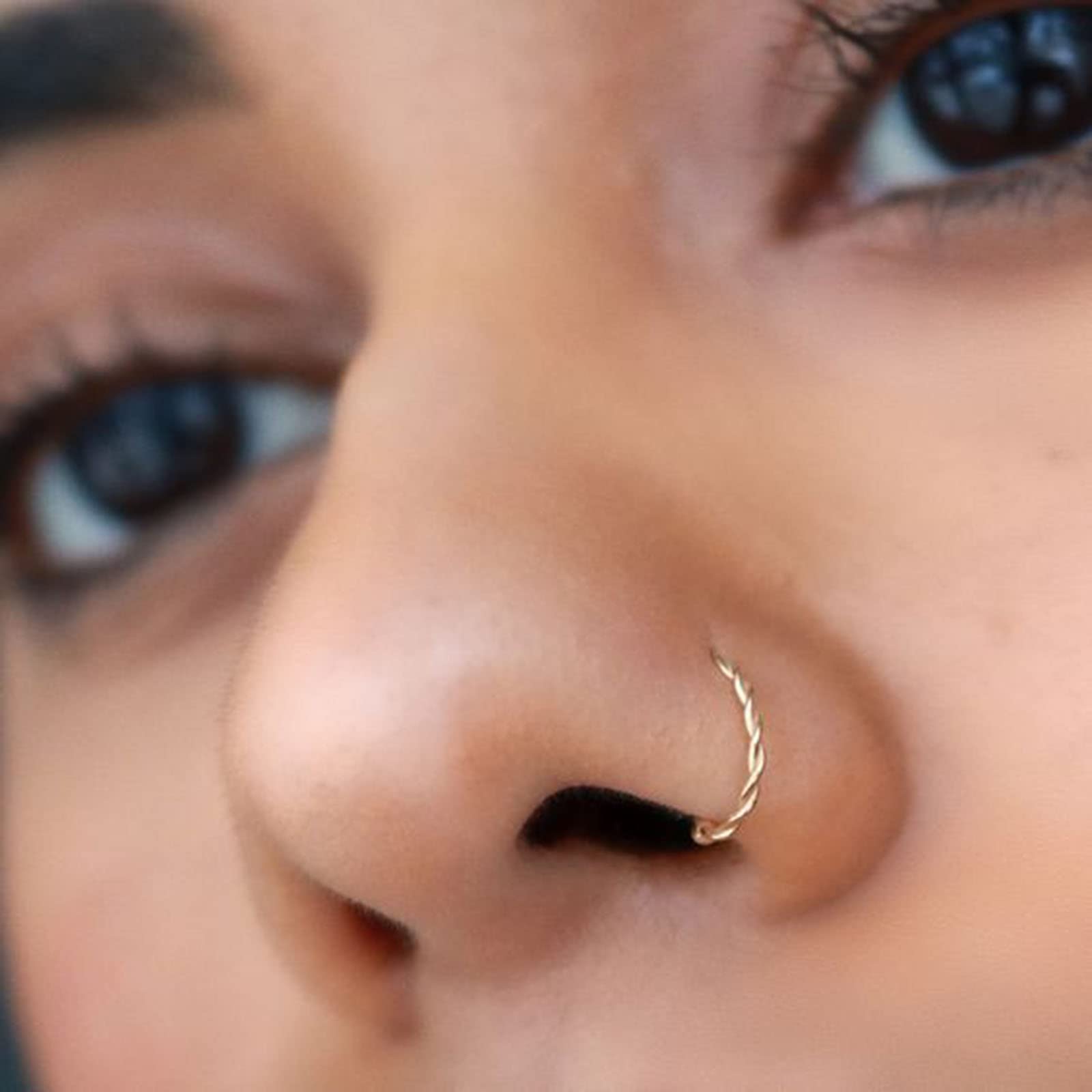 Zeshimb Gold Twisted Rope Nose Rings Minimalist Tribal Handmade Nose Ring Screw Stainless Steel Nose Rings Earrings Body Piercing Jewelry for Women Teen Girls